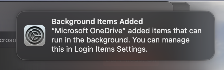 Microsoft OneDrive added items that can run in the background